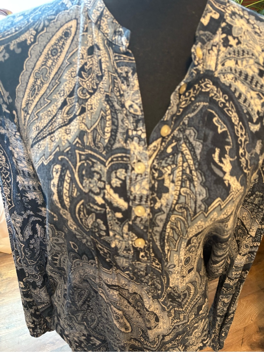 Ralph Lauren Paisley Button-Front Long Sleeve Shirt - Navy & White - Picture 3 of 8